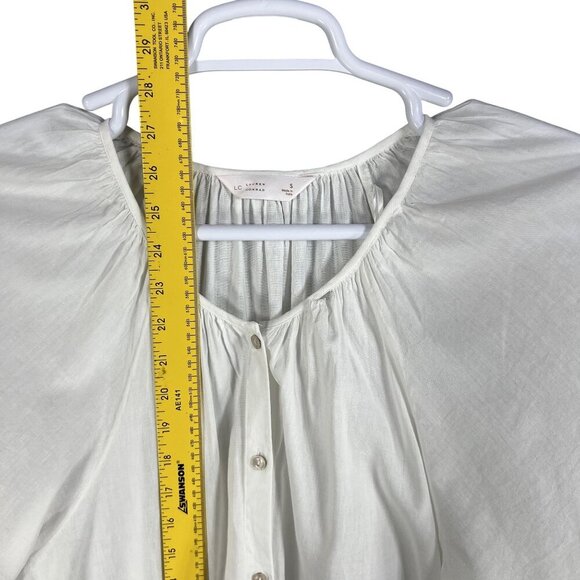 LC Lauren Conrad Women S White Button Front Blouse 3/4 Balloon Sleeves Lagenlook - Picture 10 of 14